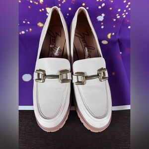 Zodiac Cream Loafers with Gold Buckle